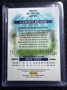 2025 Panini Boys of Summer Prospect Material PM-CBG Carson Benge Autographed /10 view 2