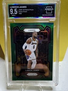 Lebron James 2023-24 Panini Prizm Green #63 Lakers Card Graded Arena Club 9.5 view 1