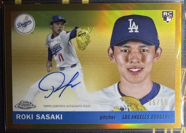 2025 Topps Chrome Platinum Roki Sasaki CPA-RS Gold /50 Blue Ink Auto Rookie