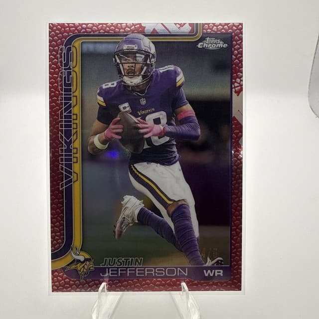 JUSTIN JEFFERSON 2025 Topps Chrome Football Leather Red Refractor /5 Vikings